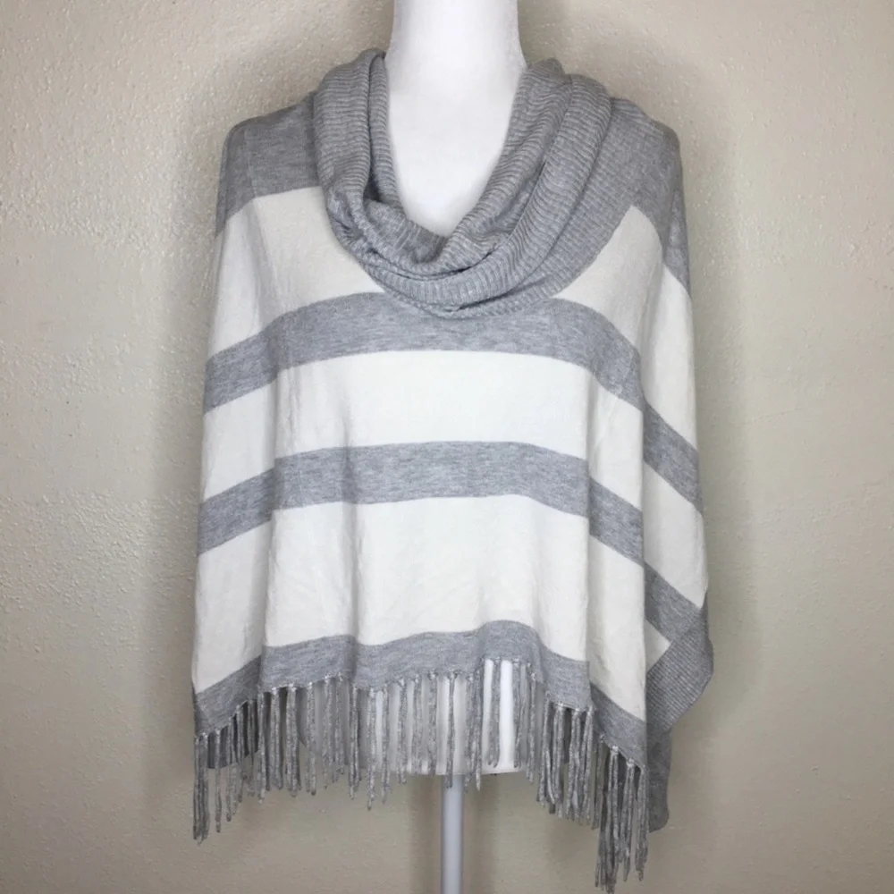 Central Park West Striped Cowl Neck Sweater L